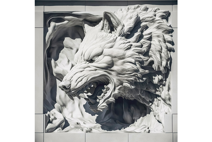 Фотообои «Волк из камня под барельеф»