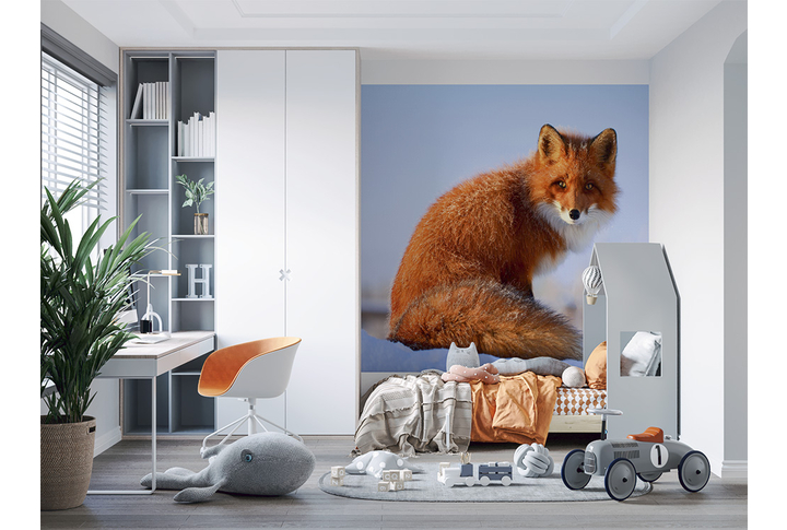Фотообои «Рыжая лиса на снегу» в интерьере