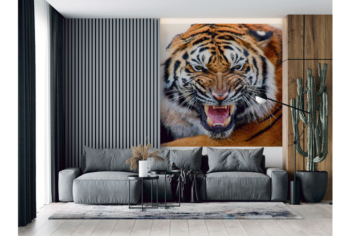 Фотообои «Рычащий тигр» в интерьере