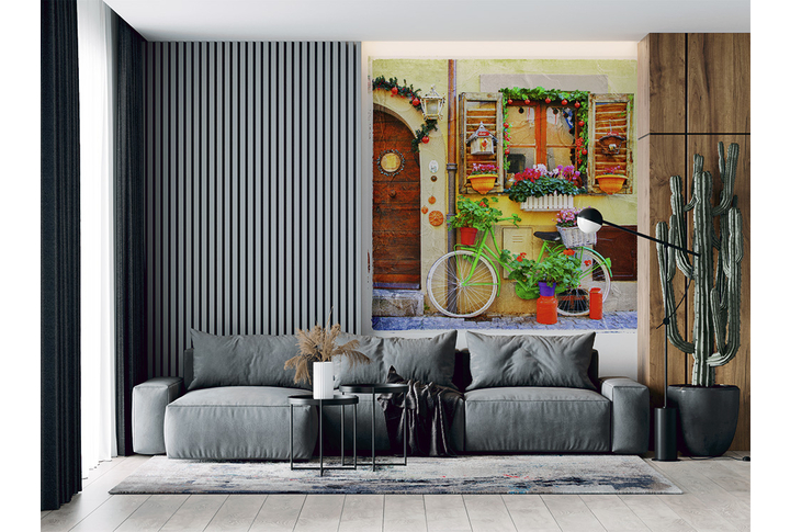 Фотообои «Старый город с велосипедом» в интерьере