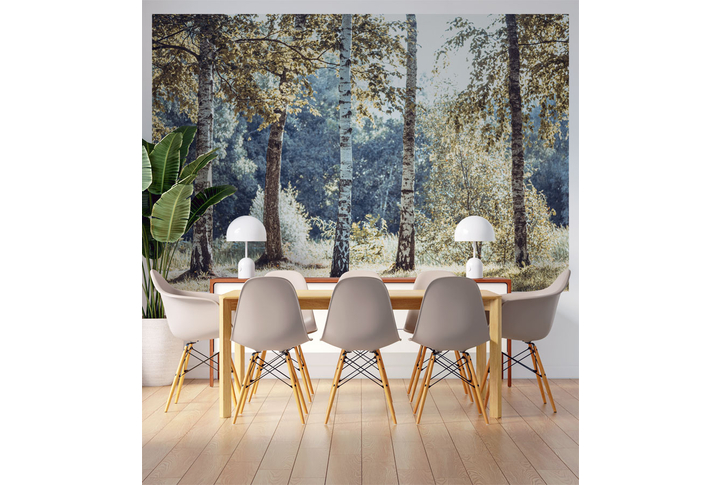 Фотообои «Березовый лес в осенних красках» в интерьере