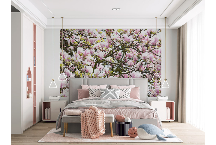 Фотообои «Красивые ветки магнолии» в интерьере