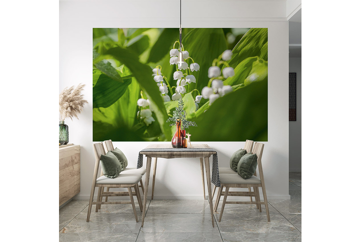 Фотообои «Цветы ландыша в листве» в интерьере