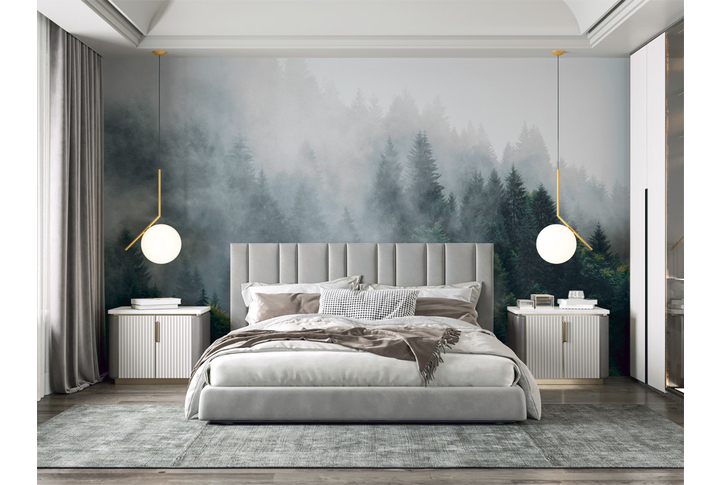Фотообои «Темный лес в тумане» в интерьере