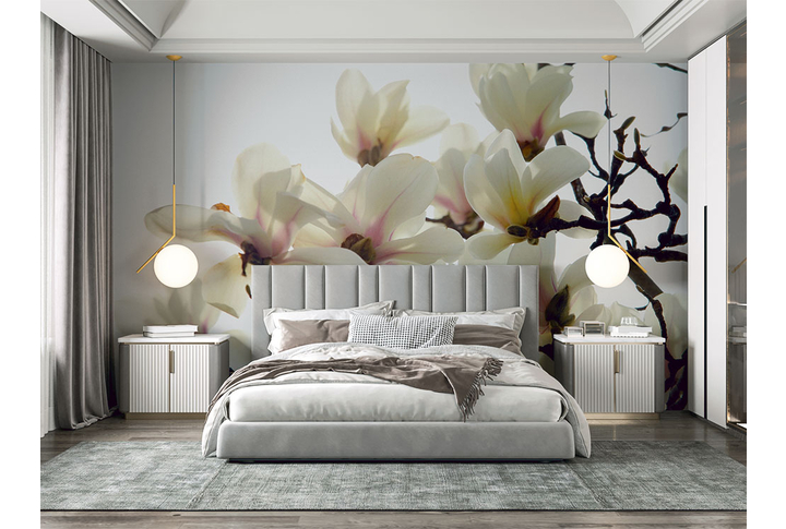 Фотообои «Цветущие ветки белой магнолии» в интерьере