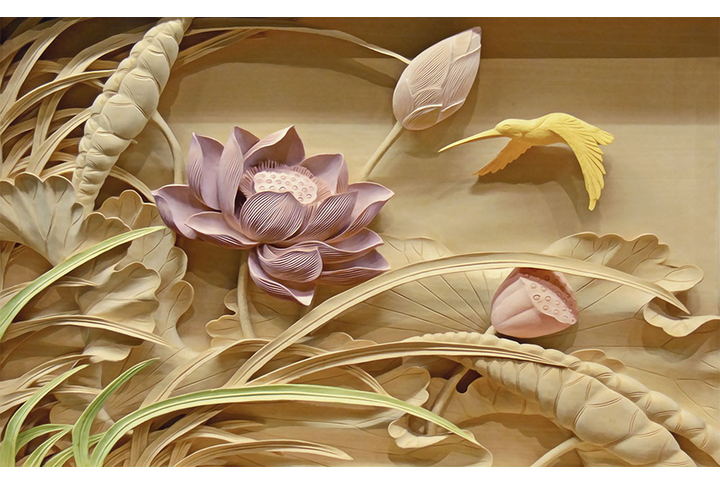 Фотообои «Лотосы под китайскую резьбу по дереву»