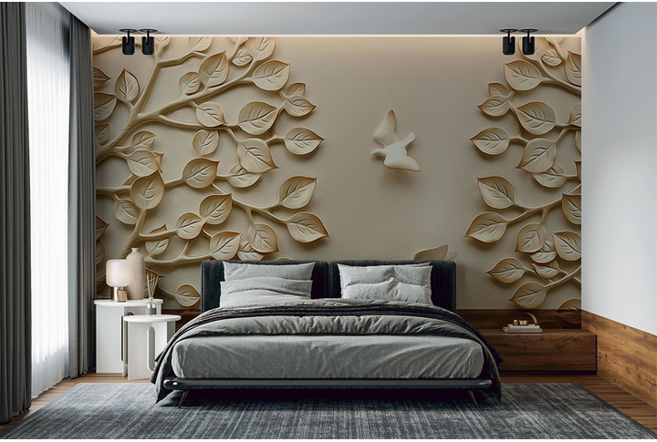 Фотообои «Барельеф с трехмерными кронами деревьев» в интерьере