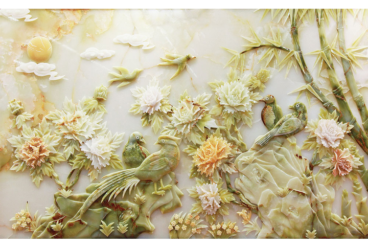 Фотообои «Нефритовые птицы под барельеф»