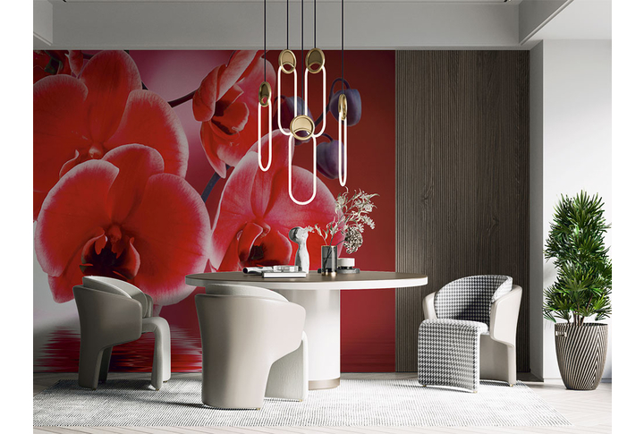 Фотообои «Красные орхидеи над водой» в интерьере