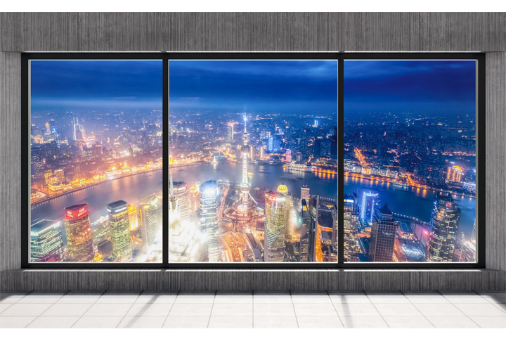 Фотообои «Панорамное окно с видом на ночной Шанхай»