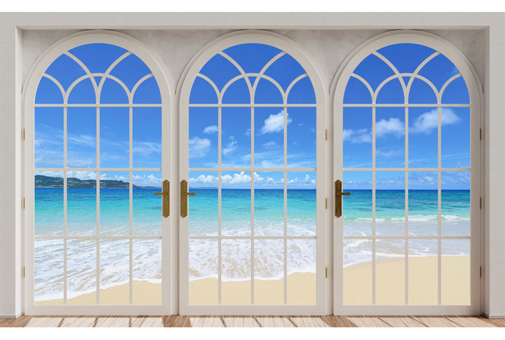 Фотообои «Арочное окно у берега моря»