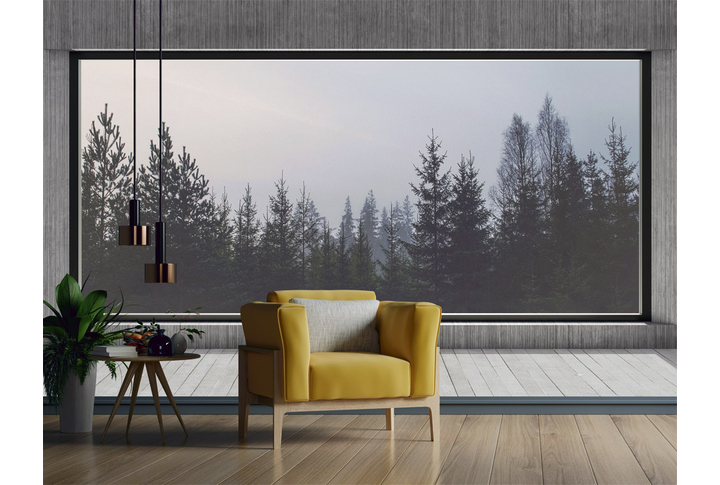 Фотообои «Окно с видом на вечерний еловый лес» в интерьере