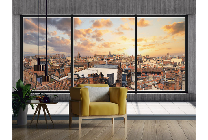 Фотообои «Панорамное окно в городе Тулузе» в интерьере