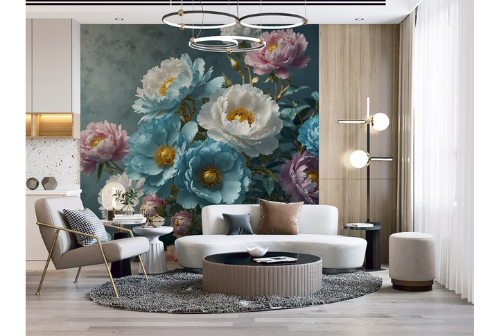 Фотообои «Необыкновенные цветы пионов» в интерьере