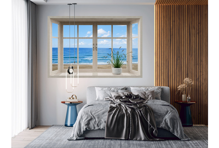 Фотообои «Окно с видом на море» в интерьере