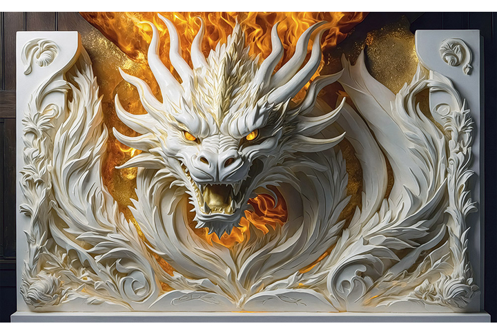 Фотообои «Барельеф дракон в огне»