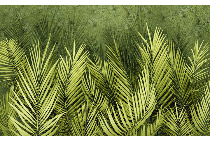 Фотообои «Зеленые пальмовые листья на старом бетоне»