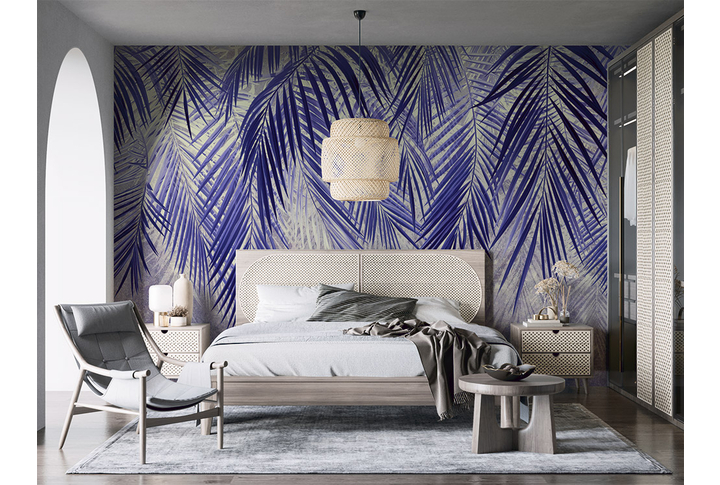 Фотообои «Листья пальмы в холодных тонах» в интерьере