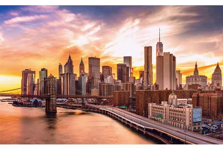 Фотообои «Вид на Нью-Йорк и Бруклинский мост на закате»