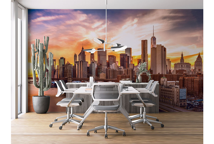 Фотообои «Вид на Нью-Йорк и Бруклинский мост на закате» в интерьере