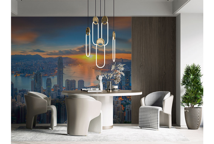 Фотообои «Вечерний город Гонконг на закате» в интерьере