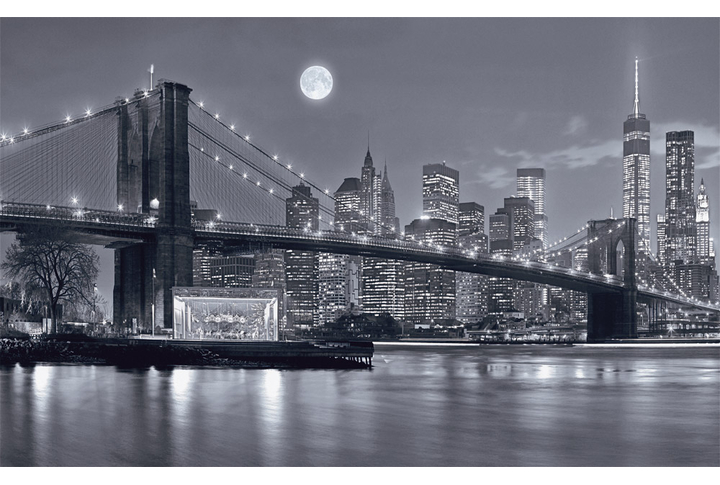 Фотообои «Ночной город Нью-Йорк и черно-белый Бруклинский мост»