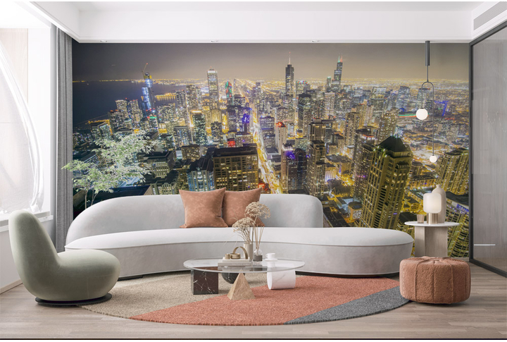 Фотообои «Ночной город Чикаго» в интерьере