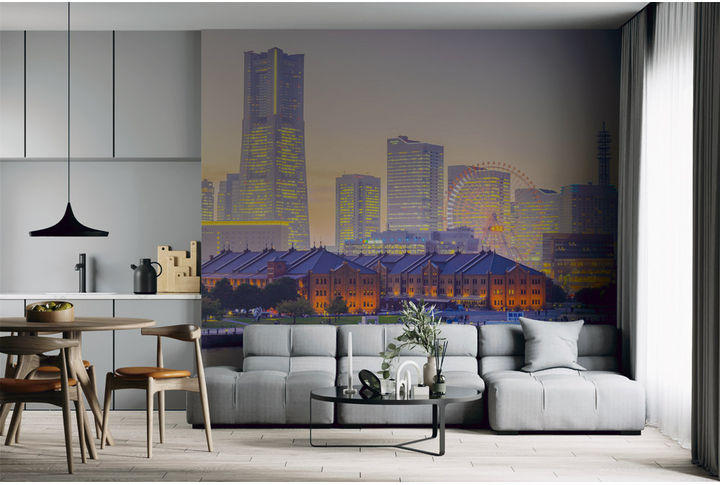 Фотообои «Ночной город Йокогама в Японии» в интерьере