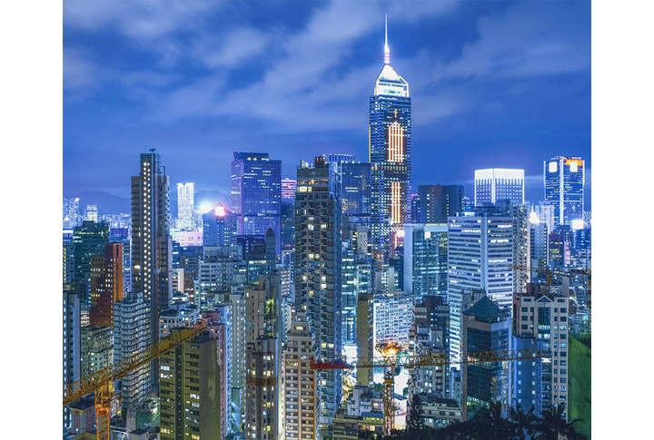 Фотообои «Ночной город Гонконг в холодных тонах»