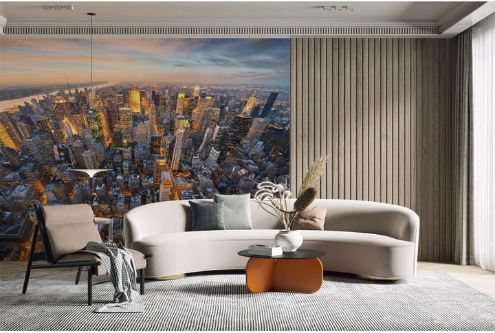 Фотообои «Ночной город Нью-Йорк с высоты полета» в интерьере