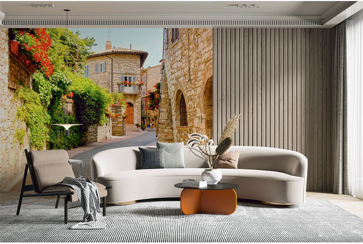 Фотообои «Во дворах на улочках старого городка» в интерьере