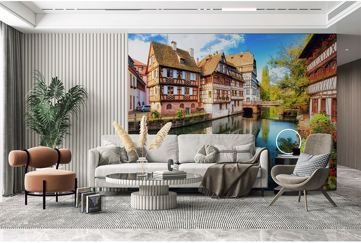 Фотообои «Дома на набережной старого города» в интерьере