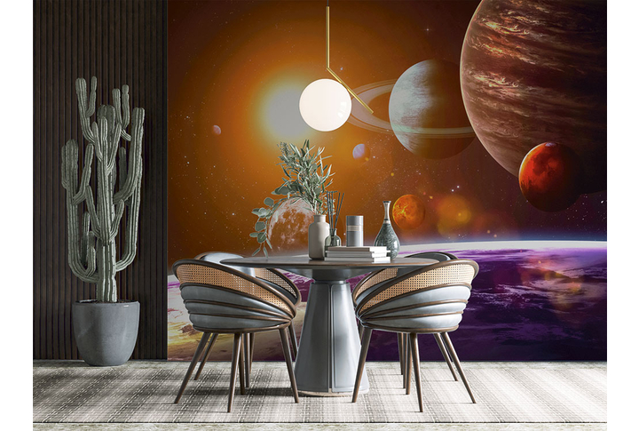 Фотообои «Планеты солнечной системы в космосе над Землей» в интерьере