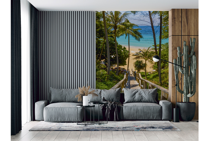 Фотообои «Гавайи, пальмы на морском пляже» в интерьере