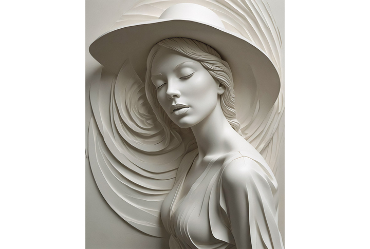 Фотообои «Объемная лепнина с девушкой в шляпе»