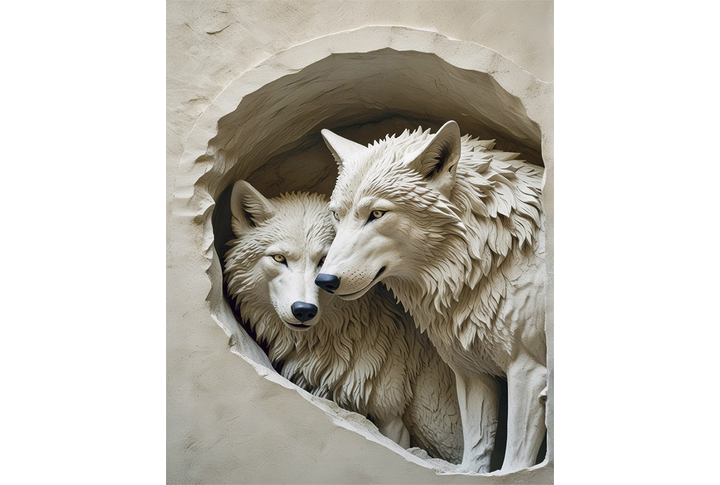 Фотообои «Скульптура с парой волков под барельеф»