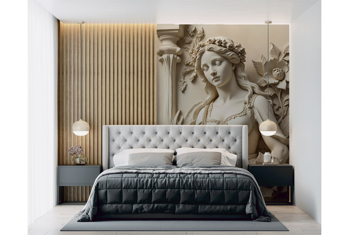 Фотообои «Барельеф Дева из камня» в интерьере