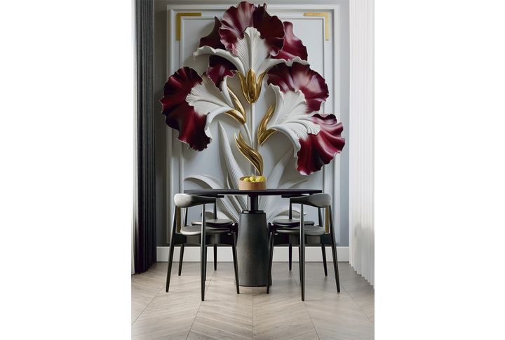 Фотообои «Барельеф Ирисы в красном» в интерьере