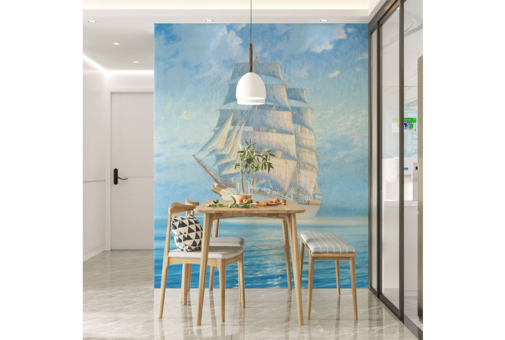 Фотообои «Белый парусник на море под картину» в интерьере
