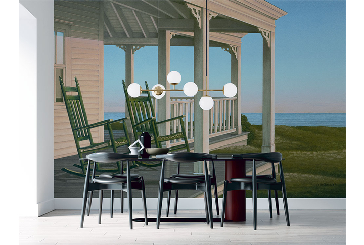 Фотообои «Веранда у морского берега на закате» в интерьере