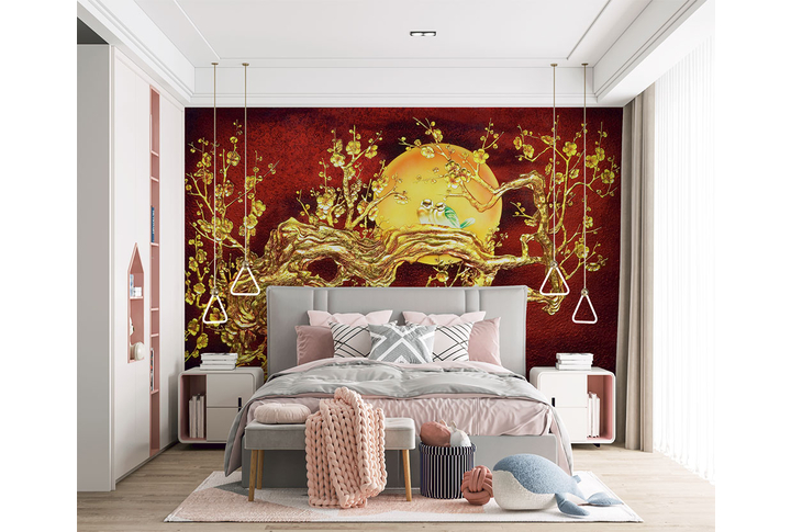 Фотообои «Золотое дерево с тиснением под барельеф» в интерьере