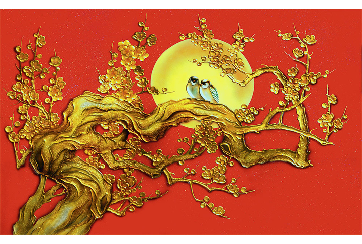 Фотообои «Дерево из золота на красном фоне»