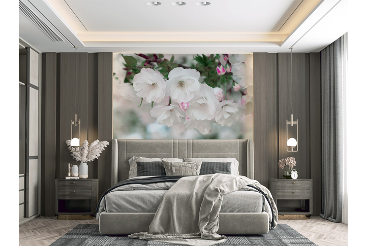 Фотообои «Нежность белой сакуры» в интерьере