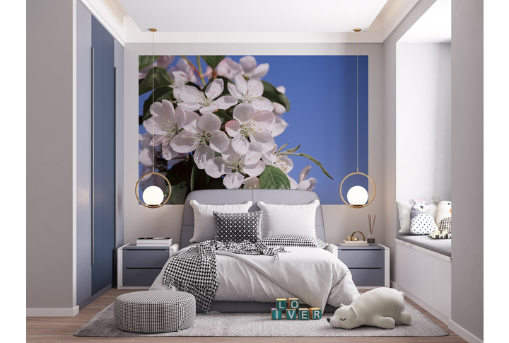 Фотообои «Большие цветы яблони» в интерьере