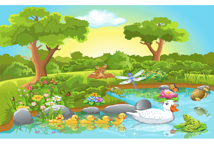 Фотообои «Утята на сказочном озере»