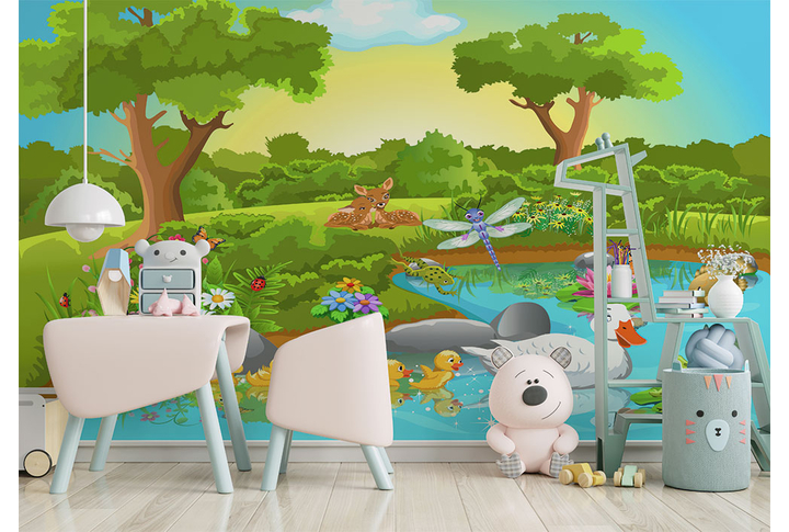 Фотообои «Утята на сказочном озере» в интерьере
