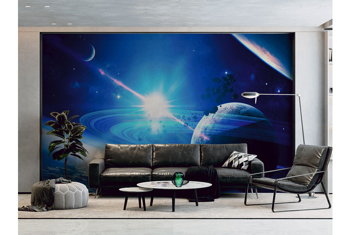 Фотообои «Планеты в холодных тонах» в интерьере
