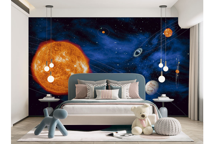 Фотообои «Солнце и планеты в космосе» в интерьере