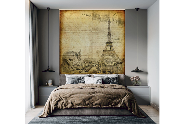Фотообои «Париж и Эйфелева башня винтаж» в интерьере