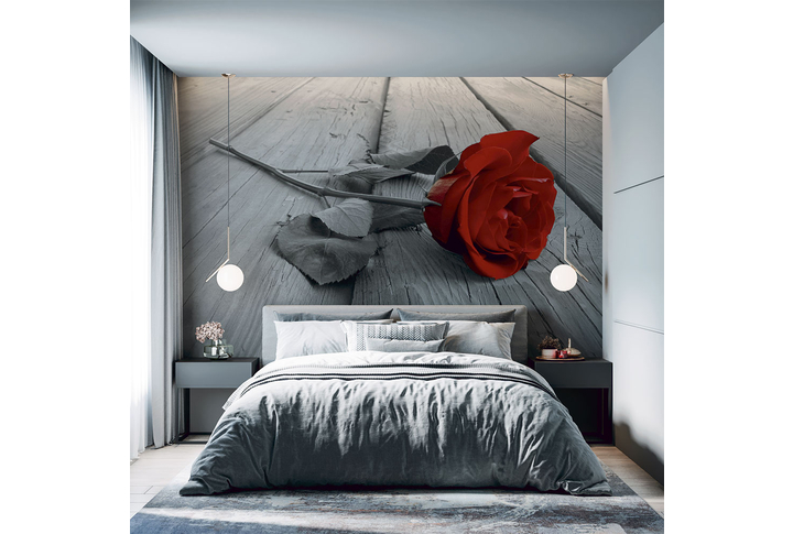 Фотообои «Роза в красных и черно-белых тонах» в интерьере